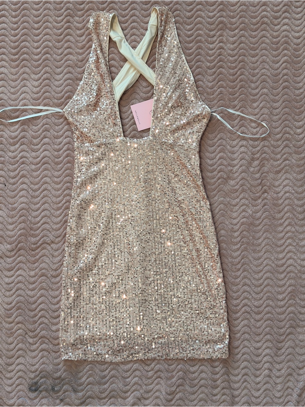 Hello Molly Rose Gold Sequin Crisscross Mini Dress